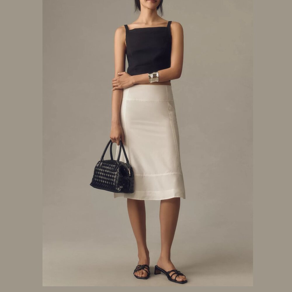 By Anthropologie Sheer Seamed Fluted Midi Skirt White Size 6